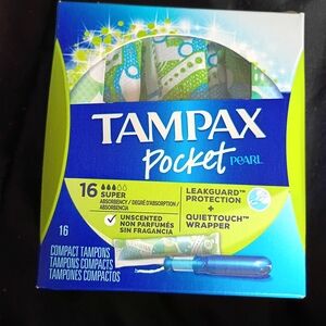 Tampax Pocket Pearl Super Tampons - Unscented, 16 Count. Unopened Box